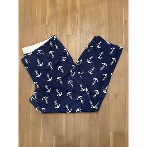 J Crew Women's Navy Anchor Print Cropped Pants Size 10 Stretch Cotton